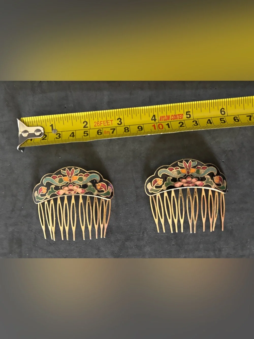 Vintage Floral Enamel Hair Comb - Multicolor Gold-Tone